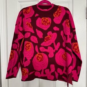 JODIFL Floral Knit Sweater - Pink and Red S